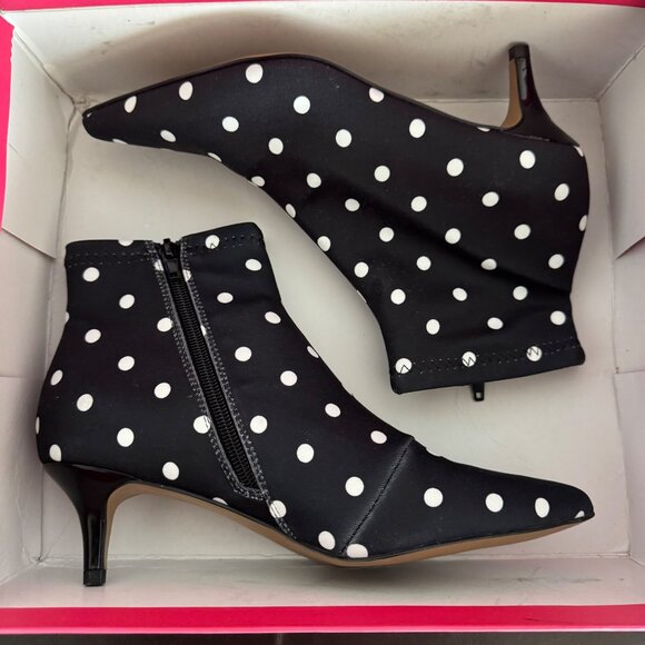 Betsey Johnson Black & White Polka Dot Ankle Boots With Kitten Heel 6.5 - Picture 1 of 10